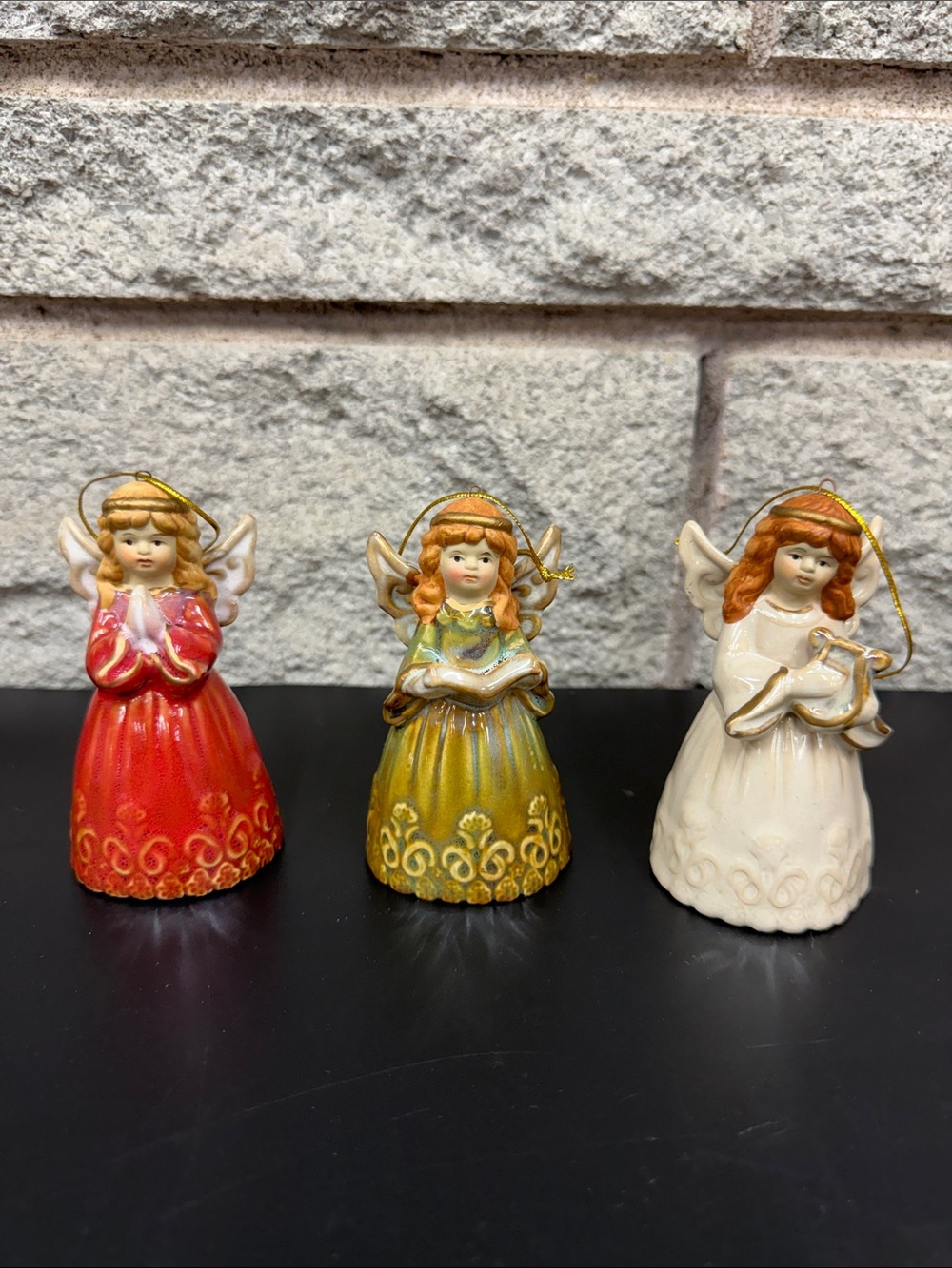 Holiday Ceramic Angel Ornament Bell Set - 4” Tall